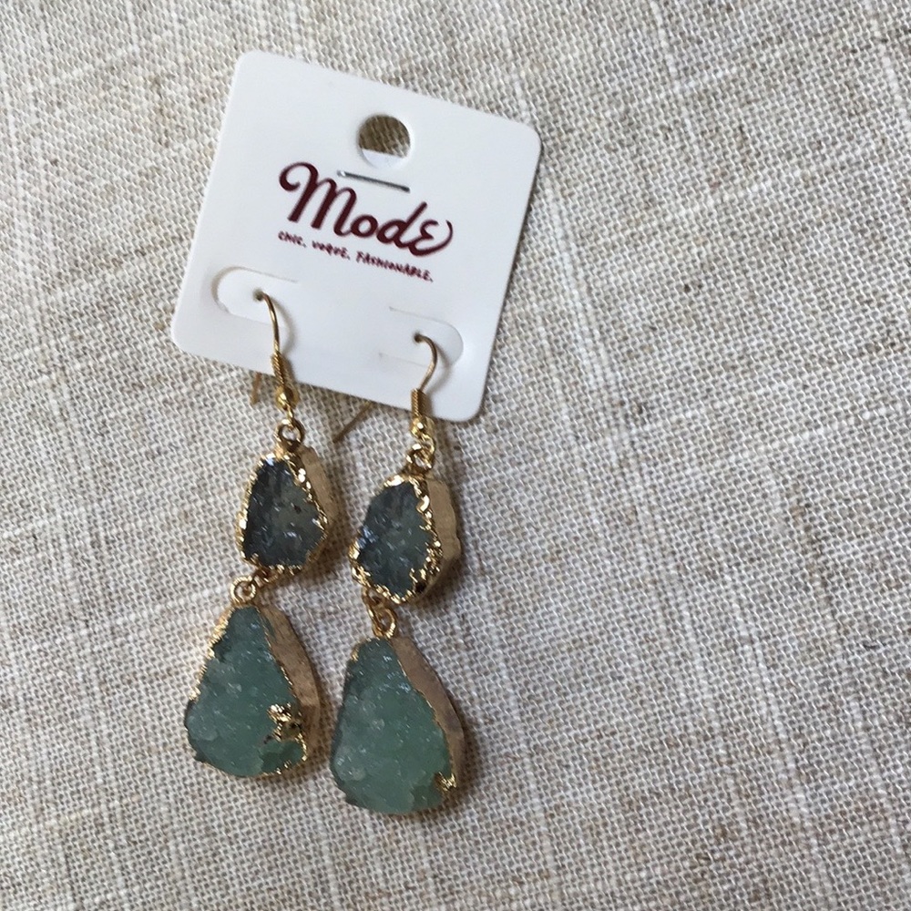 Green druzy like dangling earrings